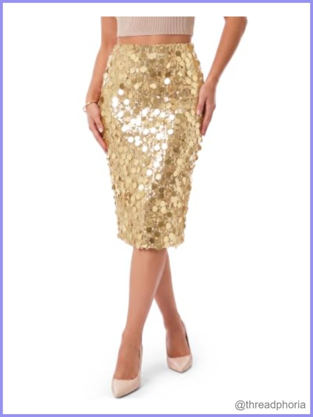 Sequin Midi Skirt High Waist Side Slit Bodycon Pencil Party Night Out
